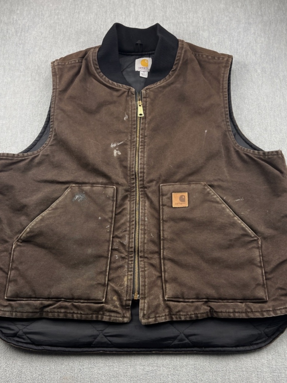 Vintage Carhartt Vest Mens XL Quilted Canvas V02-DKB BROWN -  Distressed USED  S